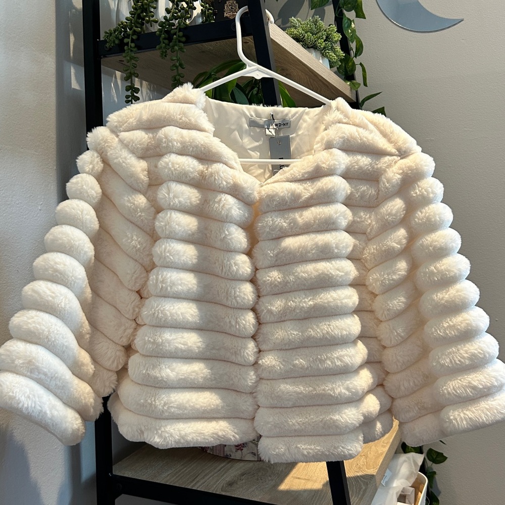 Fuzzy coat open front for wedding/prom